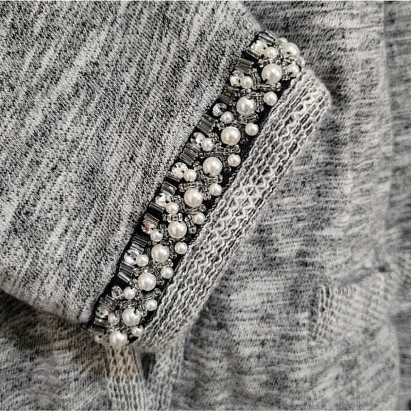 Express Marled Beaded Cuff Gray Women Open Front Knit Cardigan Large - Picture 2 of 4